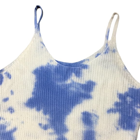 Women's Blue/White Scoop Neck Straps Sleeve Tie Dry Tank Top Size Small - Picture 7 of 8